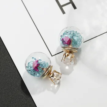 Bola de cristal brincos bola de vidro brincos de strass zircão brincos redondos doce romântico jóias brincos para mulheres garota