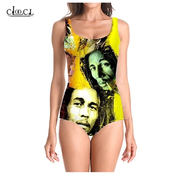 CLOOCL Cantor de Reggae Criador de Bob Marley Impressão 3D Moda sem Mangas Sexy de Uma Peça de moda praia de Verão, Meninas, Senhoras trajes de banho de Praia