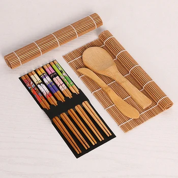 DIY Bamboo Sushi Maker Conjunto de Sushi Cortina de Arroz de Sushi Kits de Rolo de Cozinha Ferramentas Pauzinhos Colher de Sushi Lâmina de 13PCS