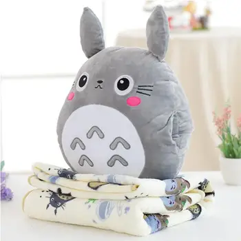 Dos desenhos animados Bonitos do Meu Vizinho Totoro Três-em-um Travesseiro Colcha de Almofada de Pelúcia Boneca Quente da Tampa do Lado da Mão Cobertor
