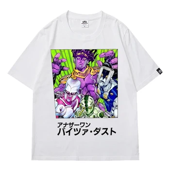 JoJo Bizarre Adventure Mens de grandes dimensões Camisetas Anime Coisas Rua Harajuku Manga Curta T-shirts Menino Macho Verão 2021 Tee Tops