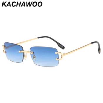 Kachawoo retro retangular óculos sem aro masculino feminino pequeno sol uv400 óculos da moda azul cor-de-rosa de ouro, de metais presentes de aniversário