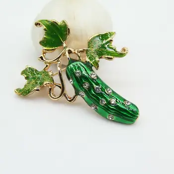 Lindo diamante do cristal de rocha pepino planta verde insígnia broche de jóia verde gota de óleo de esmalte de artesanato senhoras vestido de Casaco acessórios