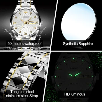 Marca suíça OUPINKE Homens Luxo Relógios Relógio Automático de Mens do Aço de Tungstênio Impermeável 5ATM Negócios relógio de Pulso Mecânico 3169