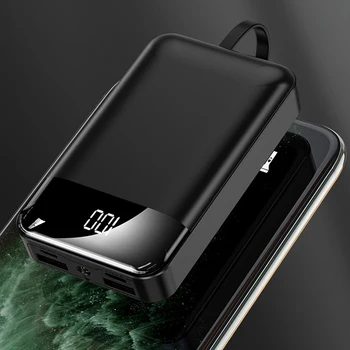 Mini Banco do Poder de 10000 mAh-carregador Portátil PowerBank Construído em 4 Cabos PoverBank Carregador de Bateria Externa Para o Xiaomi Mi iPhone