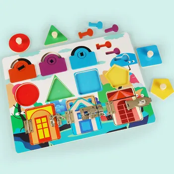 Montessori de Madeira Filhos DIY Desbloqueio Cognitivo de Bloqueio Placa de Brinquedos do Bebê de Treinamento Sensorial Jogo de Brinquedos Educativos, de Ensino Aids