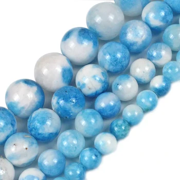 Natural de Pedra Branca Azul persa Jades Esferas Rodada Solta Espaçador de Grânulos de 15