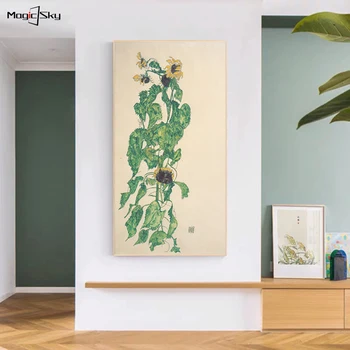 Nordic Egon Schiele Botânico Estampas Vintage Glória-Da-Manhã De Girassol Obras De Arte Da Lona Da Pintura De Cartazes Arte De Parede Quarto Decoração De Casa