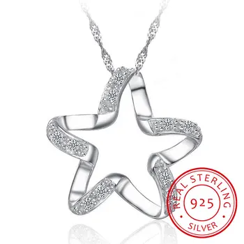 Prata 925 Esterlina de Estrela de Cinco pontas Cúbicos de Zircônia Pingente de Colar para Mulheres Moda de Estrela-do-mar CZ Jóias De Presente de Aniversário