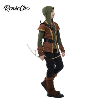 Reneecho Robin Hood Criança Traje Meninos Príncipe dos Ladrões Archer Traje Verde do Vestido de Fantasia de Halloween Traje de Roupa