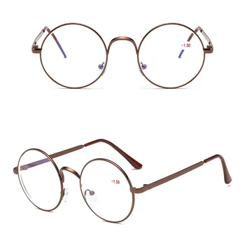 Retro Clássico Da Rodada Miopia Óculos De Mulheres Com Dioptria -1.0 Para -4.0 Vintage, Armação De Metal De Homem Míope, Óculos De Lente Clara