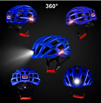 ROCKBROS Moto Farol Noite Capacete de Ciclismo Com Brilhante Farol dianteiro Luz de alerta MTB Bicicleta Capacete Recarregável Esporte SafetyCap