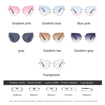 Sem aro, Óculos estilo Olho de Gato Mulheres Marca de Luxo de Liga de Design de Óculos de Sol Para mulheres de Corte da Lente UV400 Óculos Luneta De Soleil