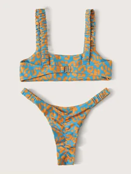 Sexy Micro Bikini 2020 Mulheres De Laranja Leopard Push-Up Acolchoado Tanga Maiô Feminino Cortar Calção De Banho, Roupa De Banho Trajes De Bano