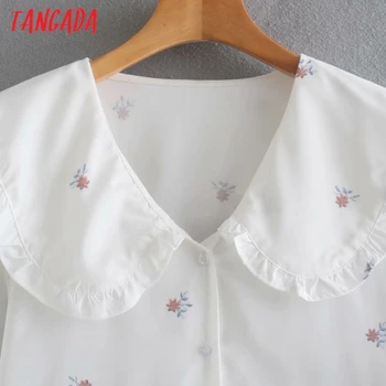 Tangada Mulheres Retro Impressão de Flores de tamanho grande Gola de Camisa de Manga Longa 2021 Chic Feminino Blusa Branca Camisa Tops XN291