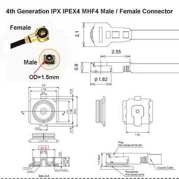 100pcs MHF4 IPX IPEX4 MHF 4 Jack RG0.81 RF Cabo de 4 de OD de 0,81 mm de Solda para PCI da Placa WIFI Router sem fios 10cm 15cm 20cm