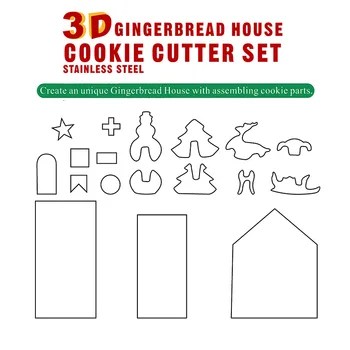 18PCS conjunto de Natal 3D tridimensional Cookie Molde de Aço Inoxidável da Casa Gingerbread Cookie Molde para Sop Bolo de Dezembro de Cozimento Ferramenta