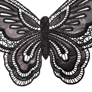1pcs de Alta Qualidade borboleta preta Tecido de Renda Para o Decote de pano Tecido de renda Applique Guipure Diy de Artesanato Para Costura