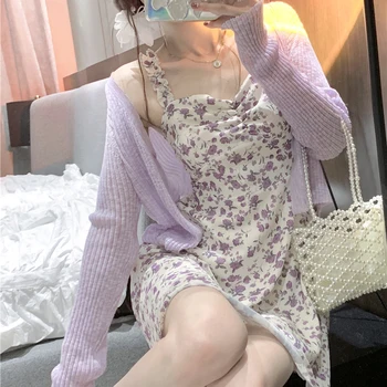 2021 Florais, Vestidos para as Mulheres de Verão Sexy sem Mangas Vestido de Alça coreano Moda Boho Praia Vintage Vestido Feminino com decote em V Design