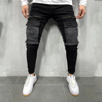 2021 novo tamanho Europeu de moda masculina de cinza, calças de brim slim