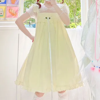 2021 Verão Japonês Doce Kawaii Lolita Empregada Vestido De Alça Vintage Macio Menina Boneca Princesa Plissado Mulheres Funda Vestido Cor-De-Rosa