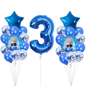 25pcs Bebê Chefe Balões Kit da Folha de Número Azul Bola de Confete Globos Menino Menina 1º 2º 3º Festa de Aniversário, Decoração de chá de Bebê