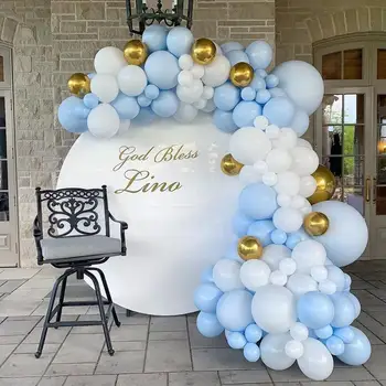 4D Balão Redondo Garland Arco Misto de Ouro, Azul, Branco Balões de Látex Tira da Cadeia de 137pcs/conjunto para chá de bebê Decoração de Casamento