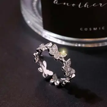 Abertura Butterflys Anéis para Mulheres Meninas a Festa de Casamento Jóias Ins Moda coreana Minimalista de Cristal Animal Índice de Anel de Dedo