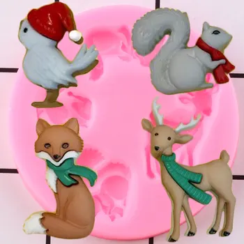 DIY Floresta Criaturas Moldes de Silicone Fox Veado Aves Esquilo Chocolate do Molde Cupcake Topper Fondant de Decoração do Bolo de Ferramentas