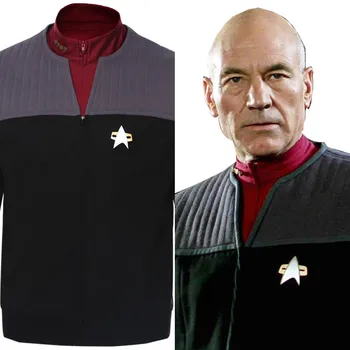 Estrela De Cosplay Trek Jean-Luc Picard Traje Casaco Gerações Colete+Camiseta