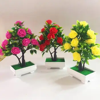 Flor Artificial Plantar Rosas em Vasos de Bonsai Escritório Jardim do ambiente de Trabalho Enfeite Decoração de Flores Artificiais no Pote Para a Decoração Home