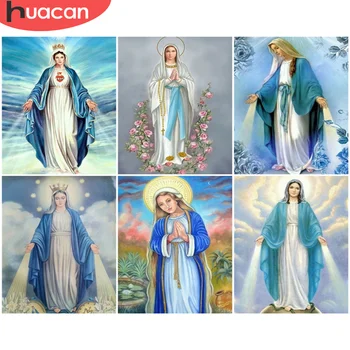 HUACAN Imagem Pelo Número Jesus Virgem Acrílico Quadro Único Dom Pintura a Óleo Pelo Número de Religião Arte de Parede pintado à mão
