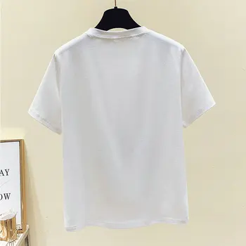 Manga curta T-shirt das Mulheres Kawaii Roupas Pretas Verão Tops Feminina T-Shirt Urso Branco Apliques Camiseta 4xl 2021