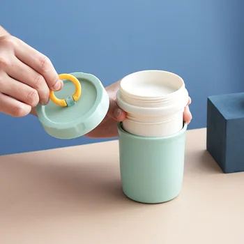 Mini Japonês Garrafa de Água de Plástico de Dupla Camada de Sopa de Leite Copo de Microondas garrafa Térmica de Café a Vácuo Frascos de 300ML de Contentores
