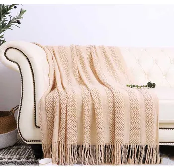 Nordic Malha Cobertor de Viagem Cobertor Cinza, Cáqui Sofá Jogar um Cobertor, com Borlas Condicionador de Ar Cobertores 130x170cm/130x220cm