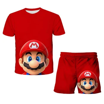 Nova Moda Mario Camisetas de Bebê Meninos T-Shirt Mario-bros Crianças de Roupas infantis Conjunto 4-14 Anos de Idade Roupas de crianças Meninas