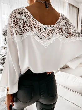 Novo Crochê, Bordado Lace Blusas Mulheres De Outono Renda Costura De Camisas Brancas Vintage Plus Size Senhoras Tops, Blusas