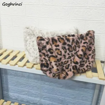 Peles Sacos de Mulheres Leopard nas Axilas Grande Capacidade Chique Harajuku Kawaii Todos-jogo de Inverno de Pelúcia Fofo coreano Ins Casual Street