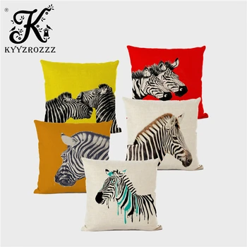Pintados À Mão Colorido Zebra Capa De Almofada De Linho Sentimento De Família Sofá Assento De Carro Listra Decoração Jogar Fronhas Hughes Primos