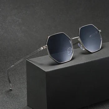 Polígono Homens Óculos de sol Vintage Octagon Metal Óculos de sol para Mulheres de Luxo da Marca de Óculos de proteção Óculos de Sol das Senhoras