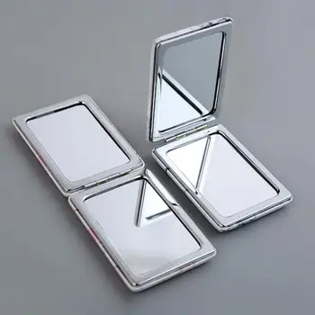 Portátil Espelho de Maquilhagem Dobrável Limpar Vidro, Metal, Couro Falso Espelho para Viagens Menina Espelho de maquilhagem Mulheres Bolso Espelhos de maquilhagem
