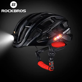 ROCKBROS Moto Farol Noite Capacete de Ciclismo Com Brilhante Farol dianteiro Luz de alerta MTB Bicicleta Capacete Recarregável Esporte SafetyCap