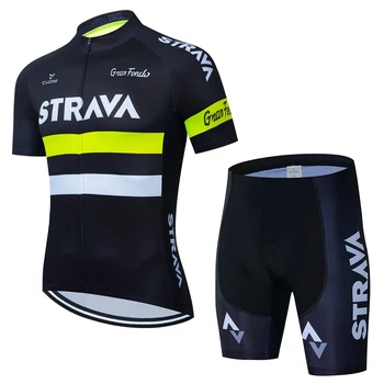 STRAVA Cycling Jersey Conjunto de Mens Shorts e Jardineiras Conjunto de Verão 2021 Mountain Bike Bicicleta Terno Anti-UV Bicicleta de Corrida da Equipe de Pano Uniforme