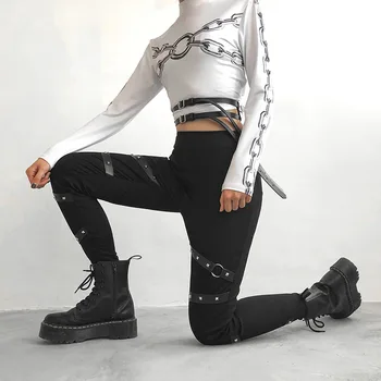 ZQLZ Streetwear Carga Calças para Mulheres Casuais Corredores Preto de Cintura Alta Solta Feminina Skinny, Calças Estilo coreano Calças de Senhoras