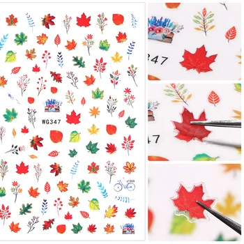 1Sheet Encantos Flores Maple Leaf 3D Adesivos de Unhas Verão Tema Geométrico da Linha Nail Art Decalques controles Deslizantes de Manicures Para Decorações