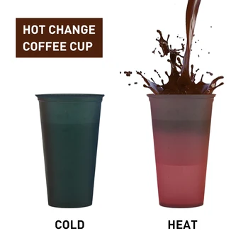 5Pcs Mudança de Cor Xícara de Café Reutilizáveis Copo de Água Quente PP Caneca de Café Copo Mudança de Cor Ativado Calor Copo de Água Com Tampa