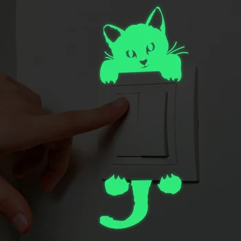 Cartoon Interruptor Luminoso Adesivo de Parede Brilho no Escuro Gato Fluorescente Garoto Sala de Festa Decoração de Casa