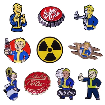 Fallout Vault Boy Esmalte Pin Nuka Cola tampa de Garrafa Radioativos Símbolo de Perigo Broches Coleção de jogos de Vídeo