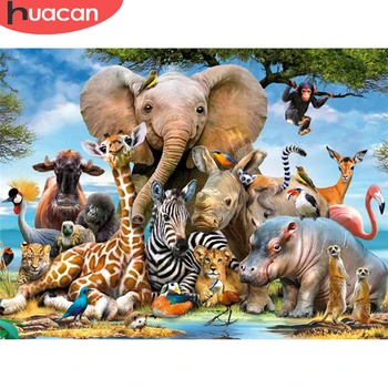 HUACAN 5D DIY Diamante Pintura de Animais a Girafa Completo Quadrado/Redondo Bordado de Diamante Elefante Mosaico para Crianças, Decoração de quartos