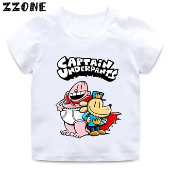 Meninos e Meninas Capitão Cuecas Cartoon Print T-shirt Kids Engraçado Casuais Roupas de Bebê do Verão T-shirt Manga Curta,ooo5252